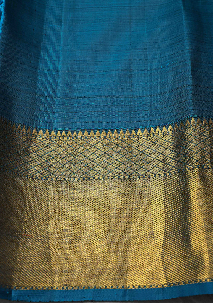 Heritage Podi Kattam Zari checks and Gandaberunda Buttas on Rust Brown Pure Silk Kanjivaram Saree with Panel Border | Silk Mark Certified