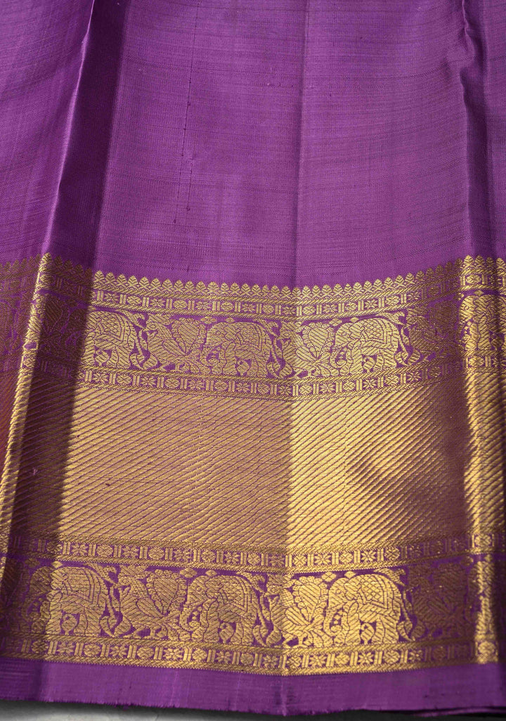 Ananda Blue Korvai Kanjivaram Pure Silk Saree with Zari Buttas and Contrast Lavender Border | SILK MARK CERTIFIED