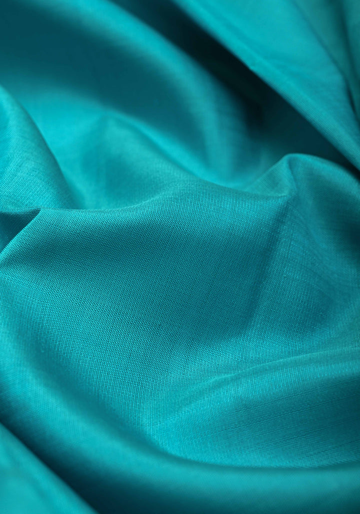 Ananda Blue Korvai Kanjivaram Pure Silk Saree with Zari Buttas and Contrast Lavender Border | SILK MARK CERTIFIED