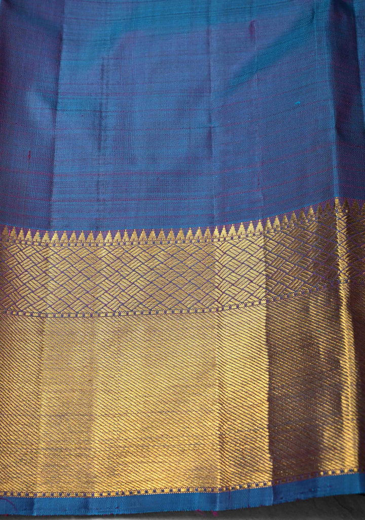 Heritage Podi Kattam Zari checks and Gandaberunda Buttas on Kanchana Pure Silk Kanjivaram Saree with Panel Border | Silk Mark Certified | SHOBITAM