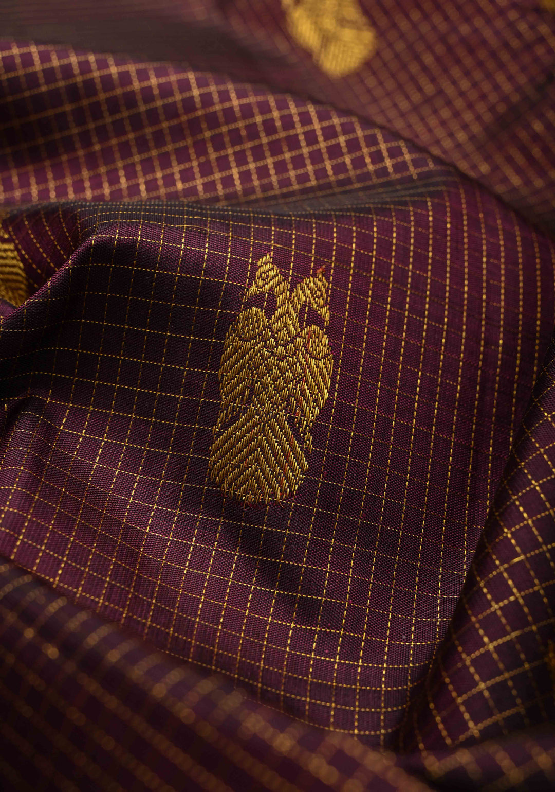 Heritage Podi Kattam Zari checks and Gandaberunda Buttas on Kanchana Pure Silk Kanjivaram Saree with Panel Border | Silk Mark Certified | SHOBITAM