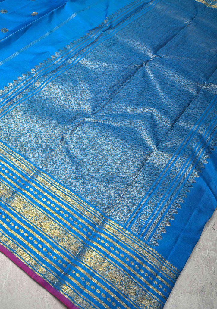 Ananda Blue Kanjivaram Pure Silk Saree with Zari Buttas and Zari Border | SILK MARK CERTIFIED