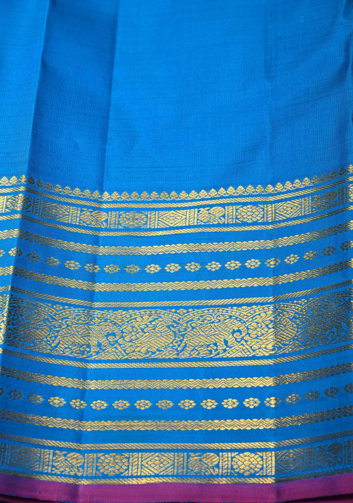 Ananda Blue Kanjivaram Pure Silk Saree with Zari Buttas and Zari Border | SILK MARK CERTIFIED