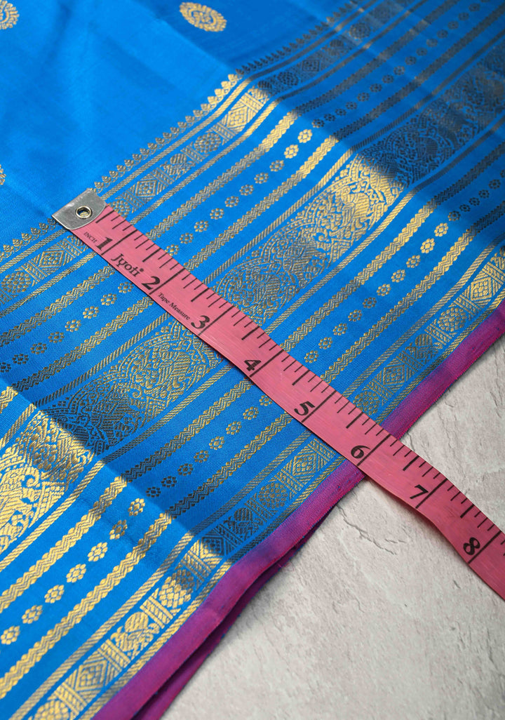 Ananda Blue Kanjivaram Pure Silk Saree with Zari Buttas and Zari Border | SILK MARK CERTIFIED