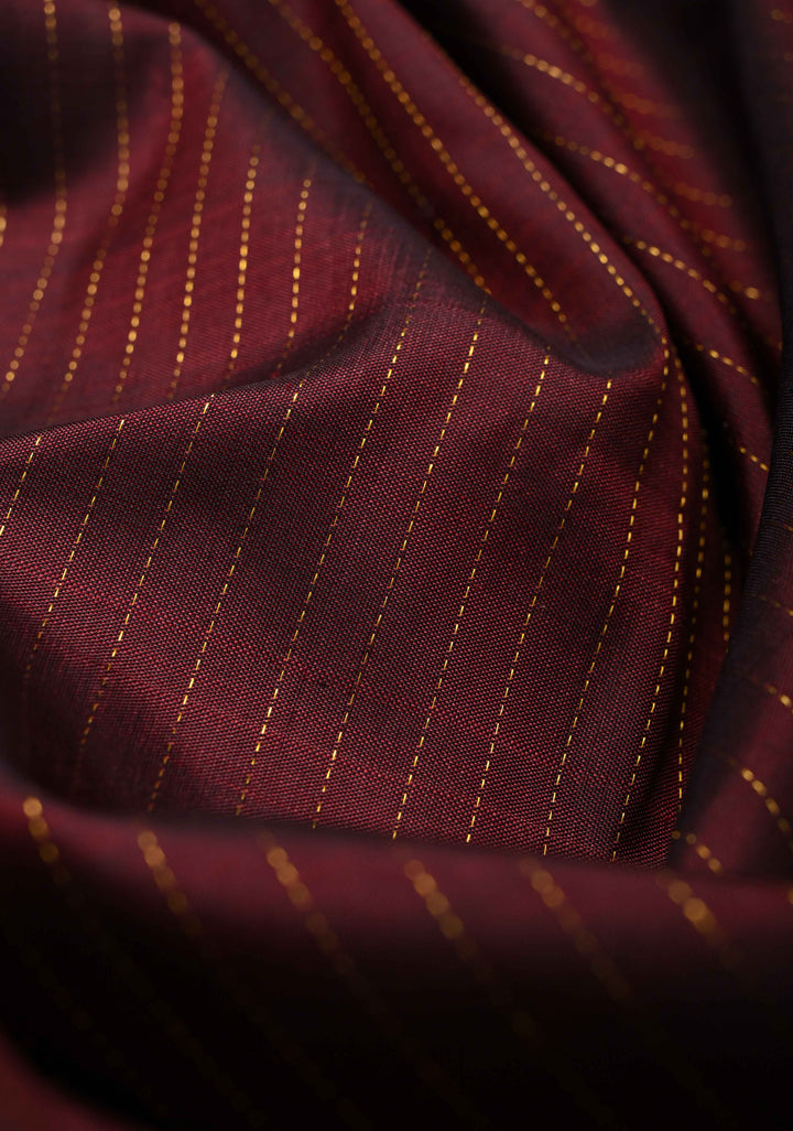Brown Kanjivaram Pure Silk Saree with Zari Stripes and Contrast Zari Border | SILK MARK CERTIFIED