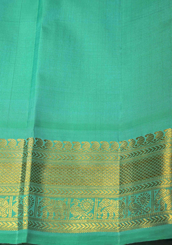 Rani Pink Zari Stripes on Korvai Kanjivaram Pure Silk Saree with Zari Buttas and Contrast Zari Border | SILK MARK CERTIFIED
