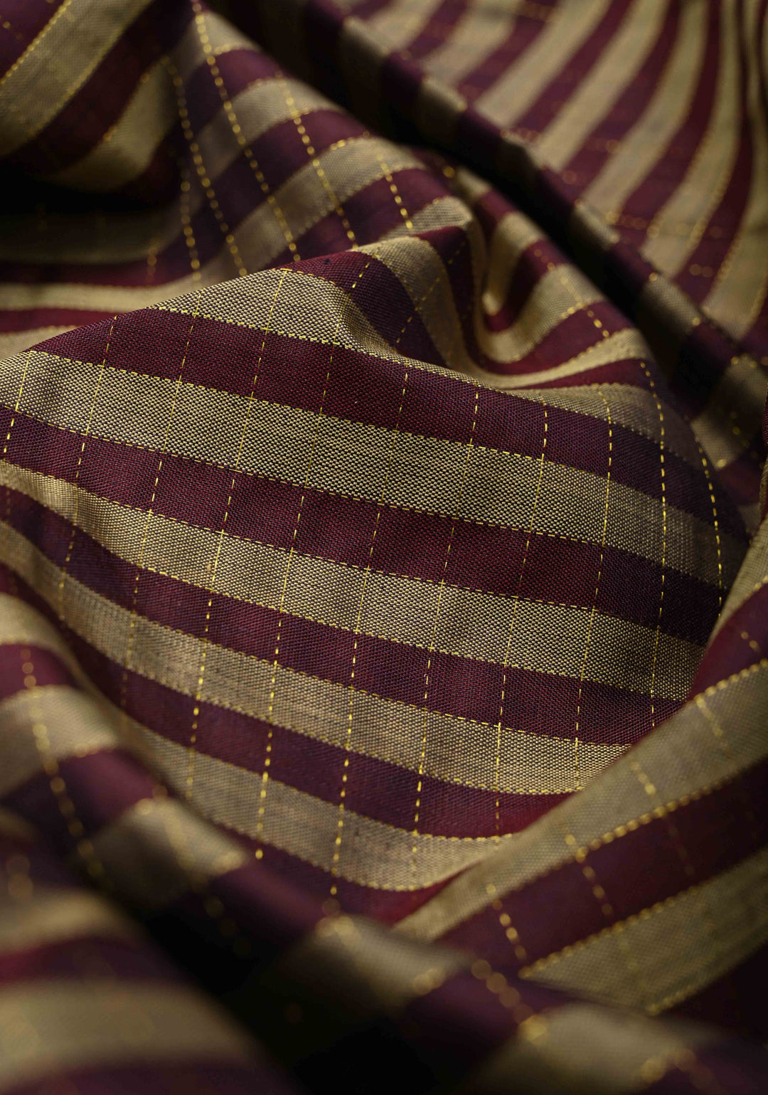 Dark Plum-Taupe Kanjivaram Pure Silk Saree with Zari Checks and Rettaipet Border | SILK MARK CERTIFIED