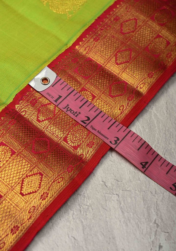 Chartreuse Korvai Kanjivaram Pure Silk Saree with Zari Buttas and Contrast Zari Border | SILK MARK CERTIFIED