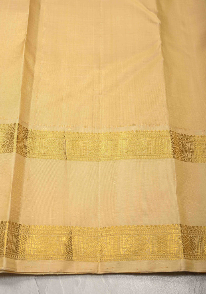 Bottle Green Kanjivaram Pure Silk Saree with Zari Buttas and Korvai Contrast Rettaipet Zari Border | SILK MARK CERTIFIED