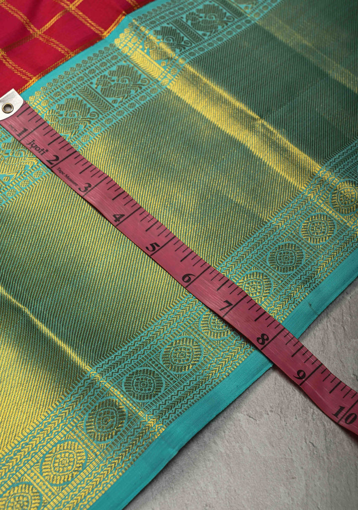 Pure Zari Rani Pink Korvai Kanjivaram Pure Silk Saree with Zari Checks and Contrast Zari Border | SILK MARK CERTIFIED