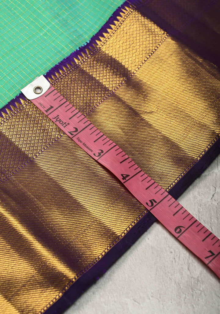 Puer Zari Heritage Podi Kattam Zari checks and Gandaberunda Buttas on Green Dual tone Pure Silk Kanjivaram Saree with Zari | SILK MARK CERTIFIED