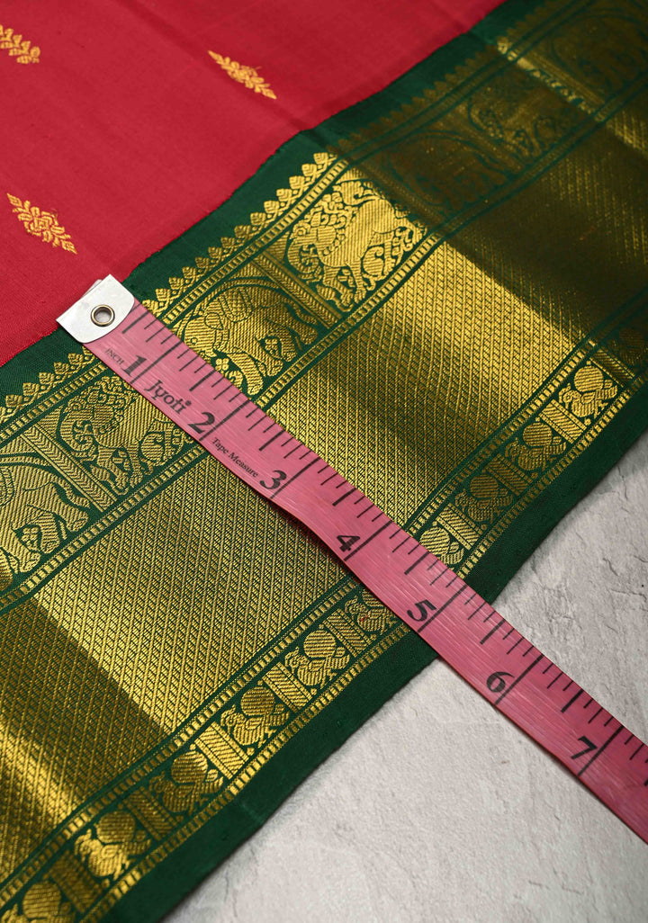 Reddish Pink Korvai Kanjivaram Pure Silk Saree with Floral Zari Buttas and Contrast Zari Border | SILK MARK CERTIFIED