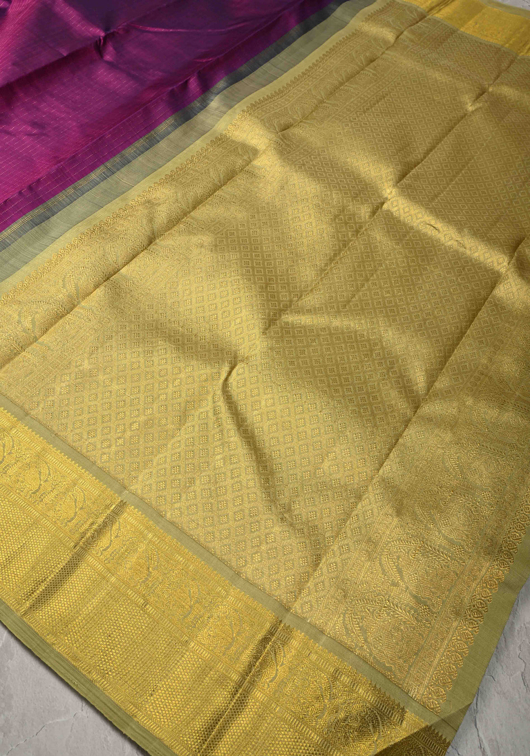 Magenta Kanjivaram Pure Silk Saree with Vertical Stripes and Korvai Contrast Zari Border | SILK MARK CERTIFIED