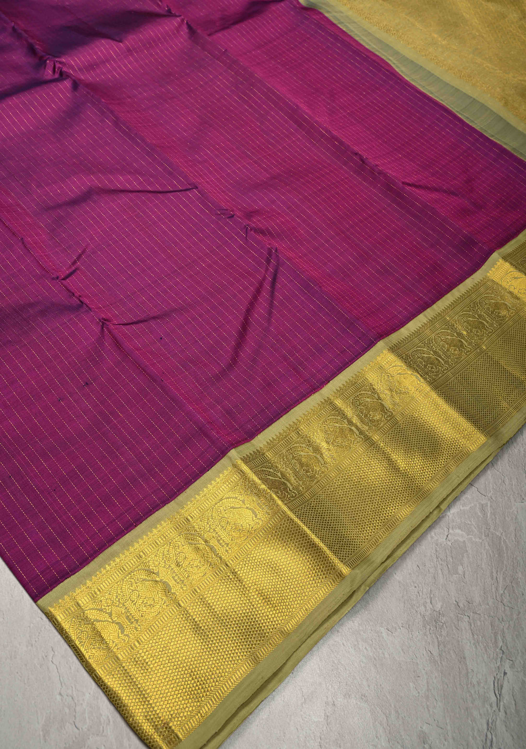 Magenta Kanjivaram Pure Silk Saree with Vertical Stripes and Korvai Contrast Zari Border | SILK MARK CERTIFIED