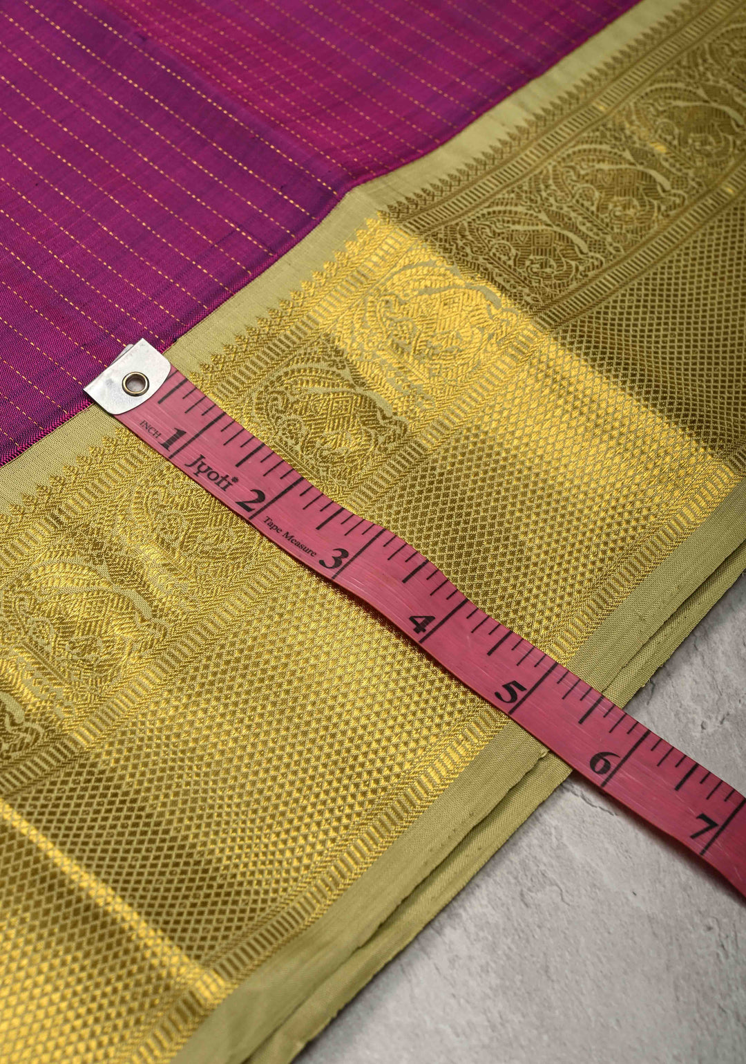 Magenta Kanjivaram Pure Silk Saree with Vertical Stripes and Korvai Contrast Zari Border | SILK MARK CERTIFIED