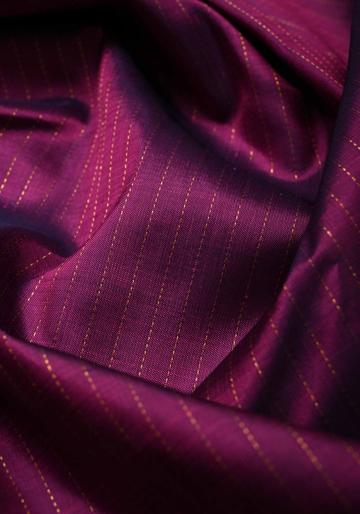 Magenta Kanjivaram Pure Silk Saree with Vertical Stripes and Korvai Contrast Zari Border | SILK MARK CERTIFIED