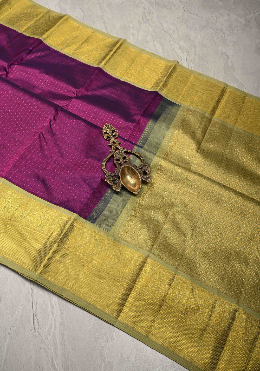 Magenta Kanjivaram Pure Silk Saree with Vertical Stripes and Korvai Contrast Zari Border | SILK MARK CERTIFIED