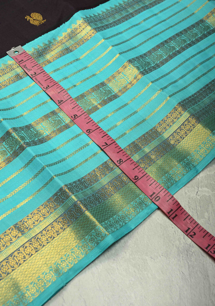 Pure Zari Deep Plum Brown Korvai Kanjivaram Pure Silk Saree with Peacock-Mandala Motifs and Contrast Wide Zari Border | SILK MARK CERTIFIED