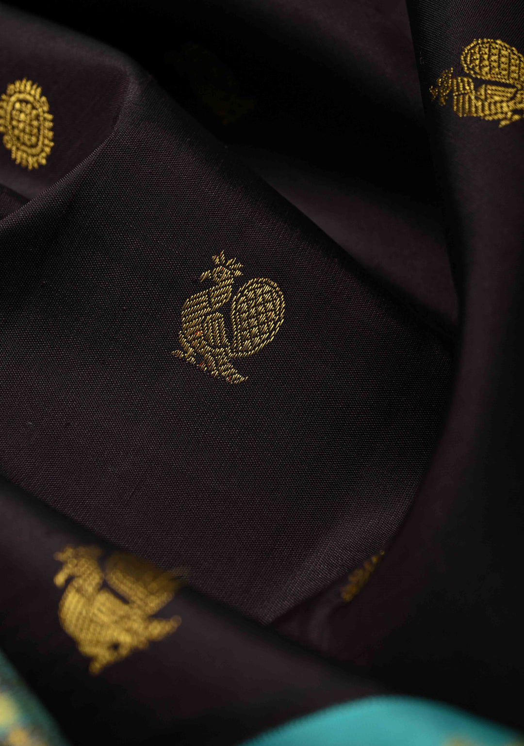 Pure Zari Deep Plum Brown Korvai Kanjivaram Pure Silk Saree with Peacock-Mandala Motifs and Contrast Wide Zari Border | SILK MARK CERTIFIED