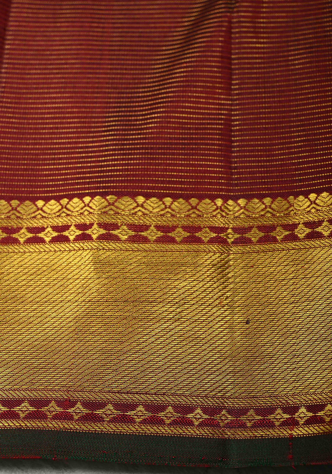Maroon Vairaoosi Zari Stripes on Kanjivaram Pure Silk Handloom Saree with Zari Buttas and Zari Border | SILK MARK CERTIFIED