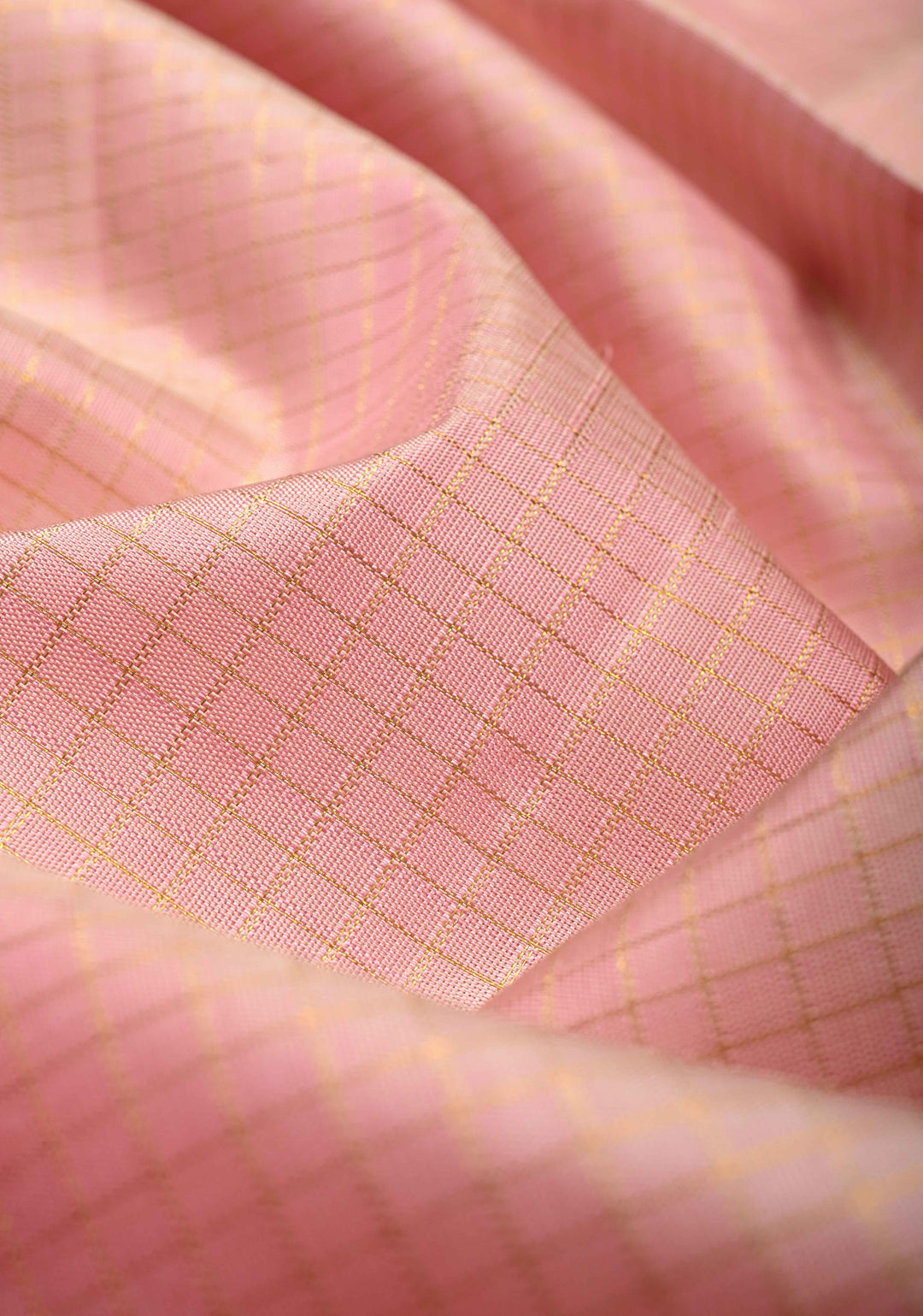 Korvai Baby Pink Kanjivaram Pure Silk Saree with Podi-Kattam Zari Checks and Contrast Zari Border | SILK MARK CERTIFIED