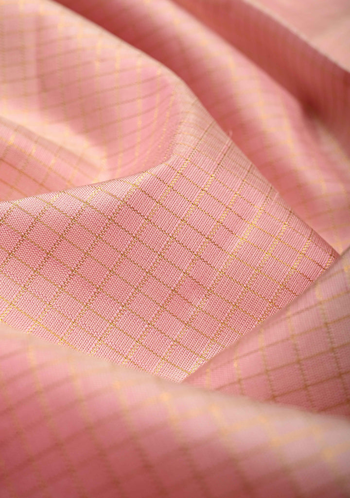 Korvai Baby Pink Kanjivaram Pure Silk Saree with Podi-Kattam Zari Checks and Contrast Zari Border | SILK MARK CERTIFIED