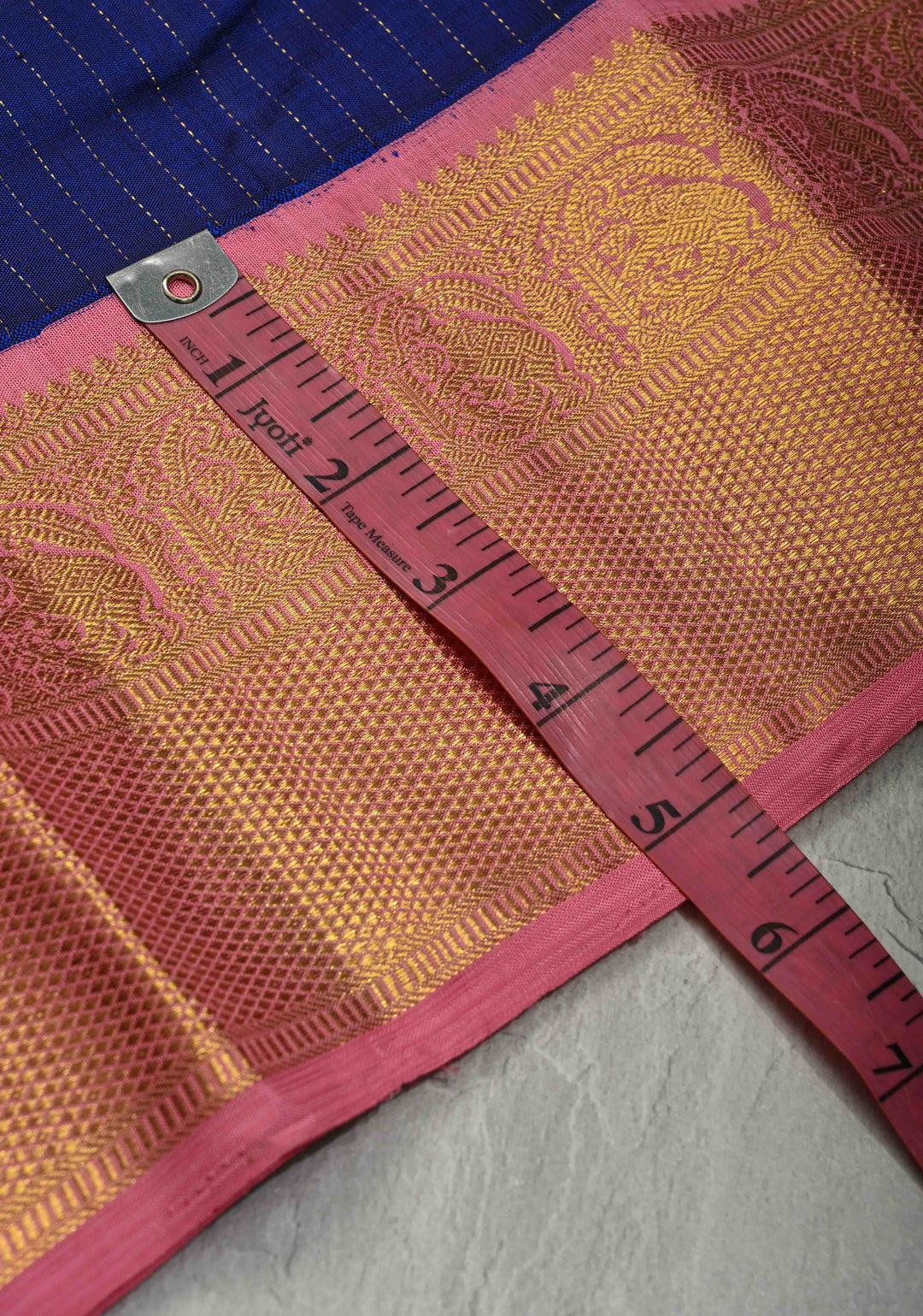 Korvai Ink Blue Kanjivaram Pure Silk Saree with Vairaoosi Zari Stripes and Contrast Zari Border | SILK MARK CERTIFIED | SHOBITAM