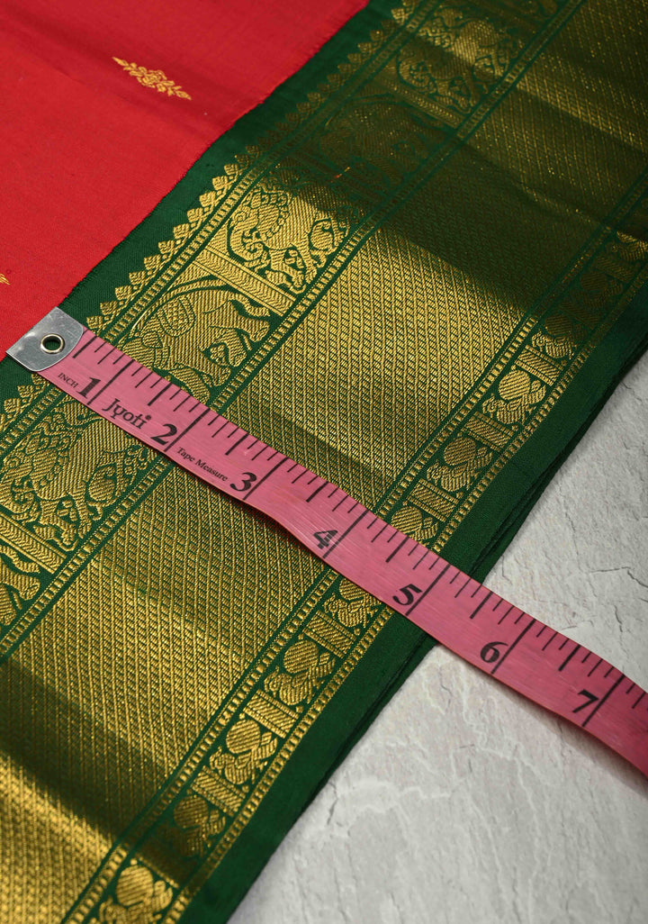 Blood Red Korvai Kanjivaram Pure Silk Saree with Zari Buttas and Contrast Zari Border | SILK MARK CERTIFIED