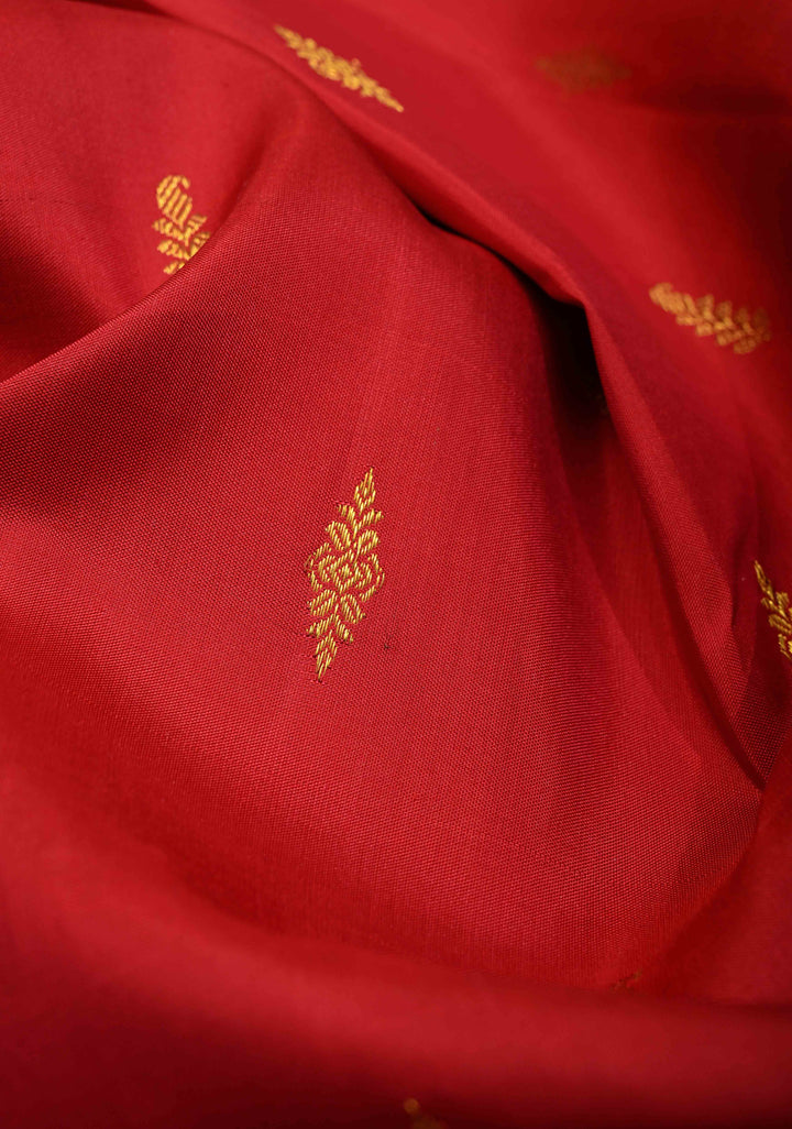 Blood Red Korvai Kanjivaram Pure Silk Saree with Zari Buttas and Contrast Zari Border | SILK MARK CERTIFIED