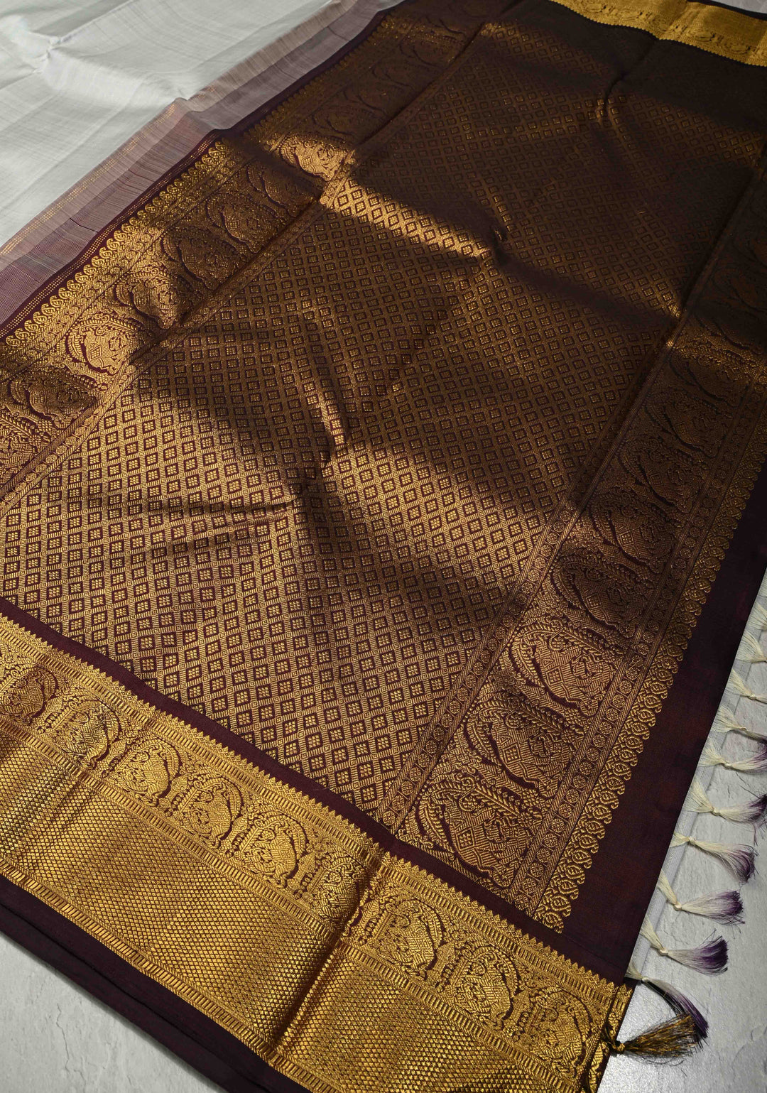 Ash Gray  Korvai Kanjivaram Pure Silk Saree with Zari Stripes and Contrast Zari Border | SILK MARK CERTIFIED