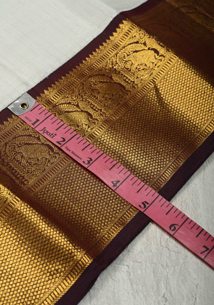 Ash Gray  Korvai Kanjivaram Pure Silk Saree with Zari Stripes and Contrast Zari Border | SILK MARK CERTIFIED