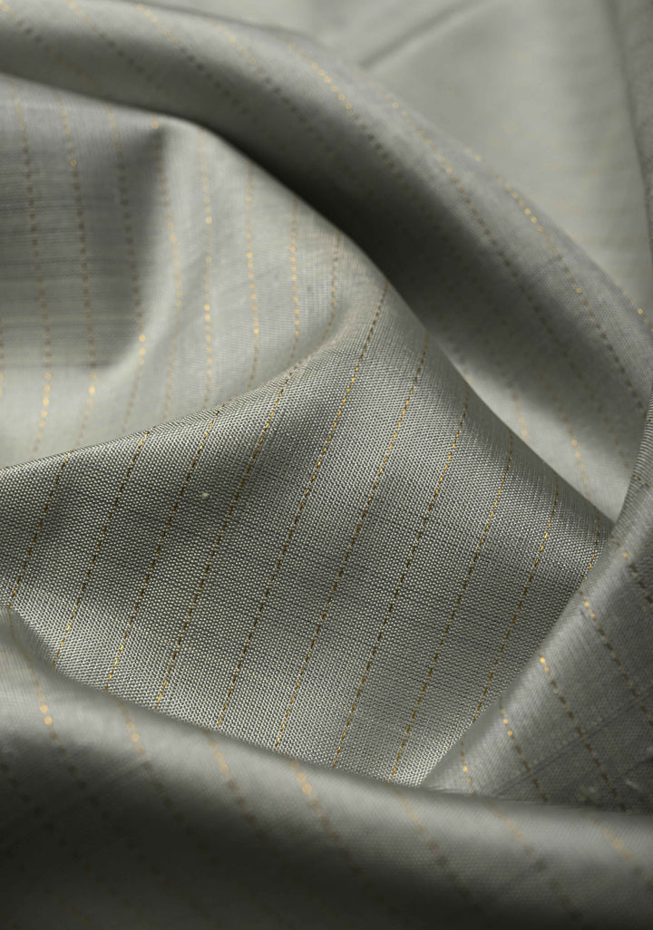 Ash Gray  Korvai Kanjivaram Pure Silk Saree with Zari Stripes and Contrast Zari Border | SILK MARK CERTIFIED