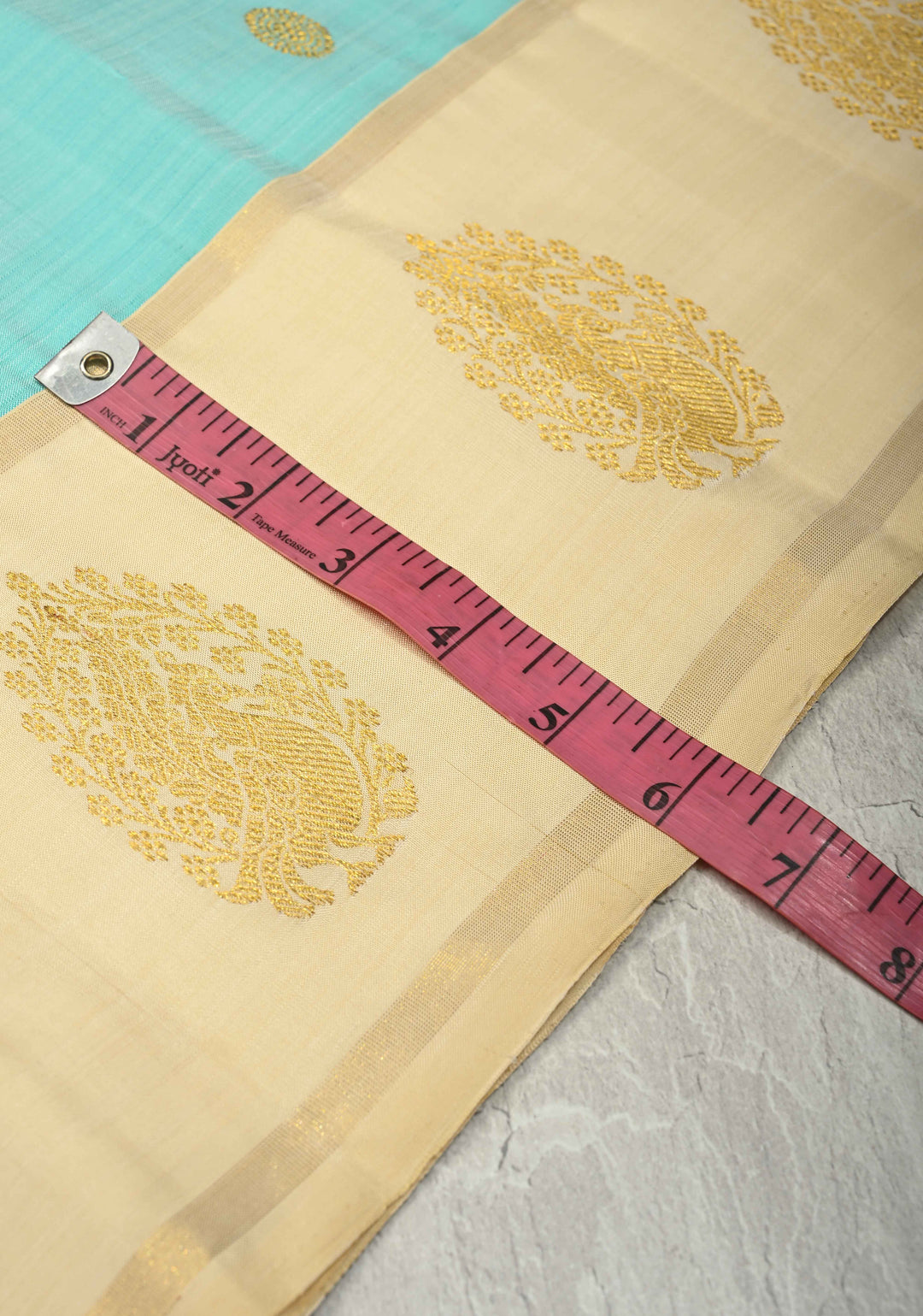 Aqua korvai Pure Kanjivaram Silk Saree with Zari Buttas and Distrinct Motifs on Border | SILK MARK CERTIFIED