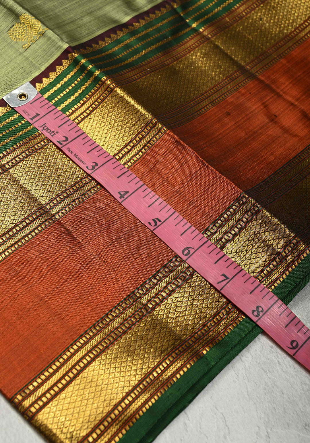 Sage Green Pure Kanjivaram Silk saree with Zari Buttas and Contrast Zari Border| SILK MARK CERTIFIED