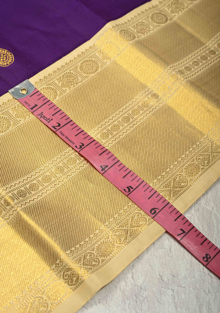 Deep Purple Pure Kanjivaram Silk saree with Zari Buttas and Contrast Korvai Border| SILK MARK CERTIFIED