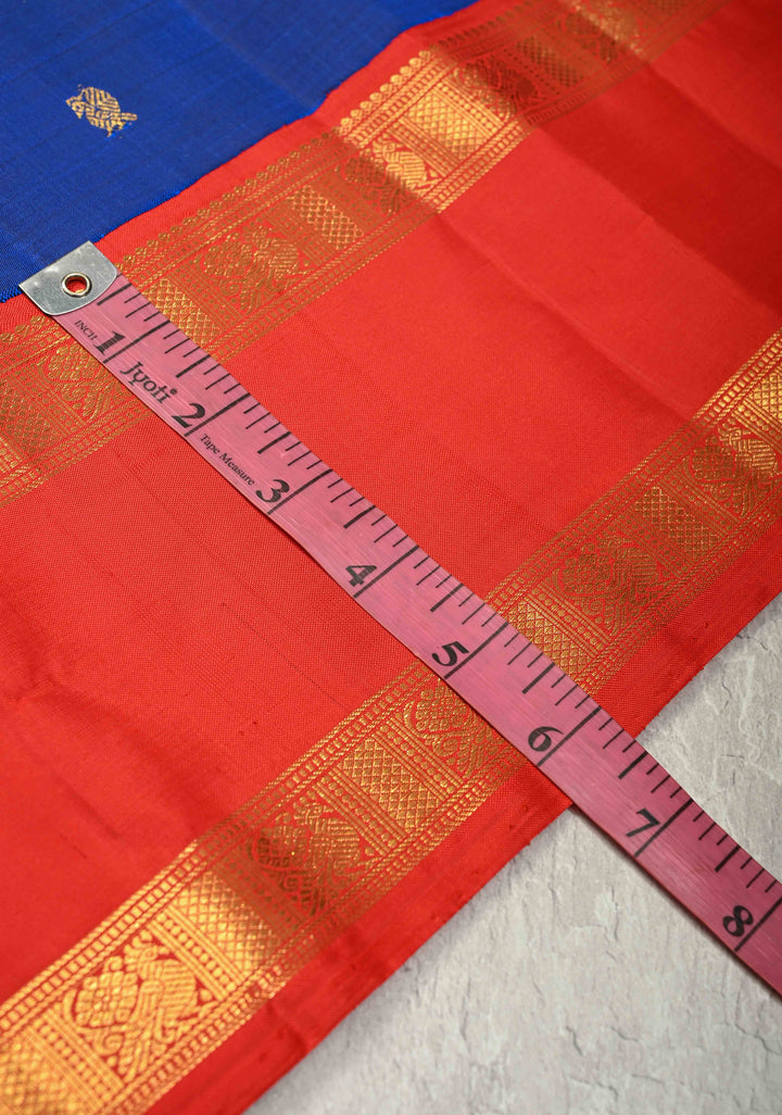 Sapphire Blue  Korvai Kanjivaram Pure Silk Saree with Zari Buttas and Contrast Rettaipet Zari Border | SILK MARK CERTIFIED