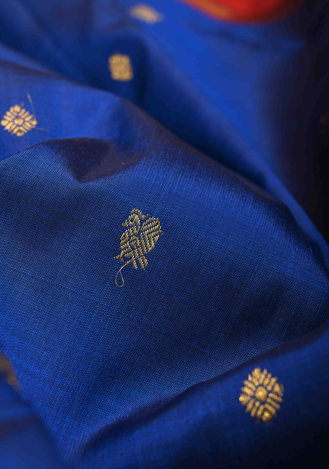 Sapphire Blue  Korvai Kanjivaram Pure Silk Saree with Zari Buttas and Contrast Rettaipet Zari Border | SILK MARK CERTIFIED