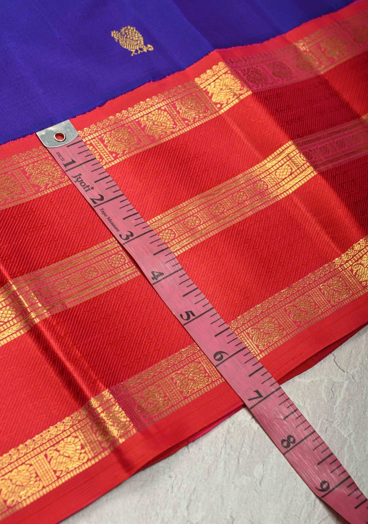 Dark Voilet Kanjivaram Pure Silk Saree with Zari Buttas and Korvai Contrast Border | SILK MARK CERTIFIED
