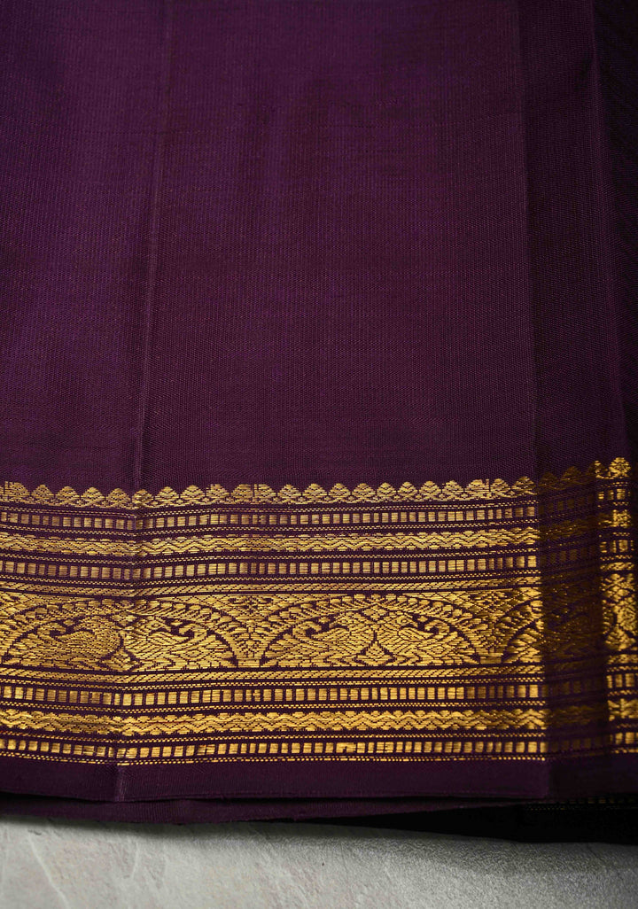 Mauve Pure Kanjivaram Silk Saree with Zari Buttas and Contrast Zari Border| SILK MARK CERTIFIED