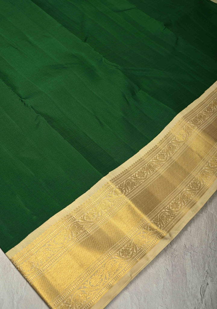 Bright Green Pure Kanjivaram Silk Saree with Korvai Border| SILK MARK CERTIFIED