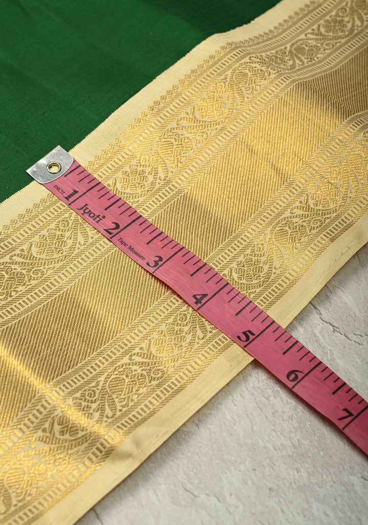 Bright Green Pure Kanjivaram Silk Saree with Korvai Border| SILK MARK CERTIFIED