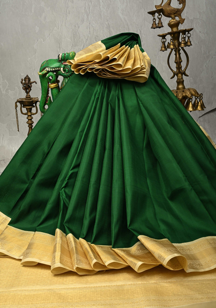 Bright Green Pure Kanjivaram Silk Saree with Korvai Border| SILK MARK CERTIFIED