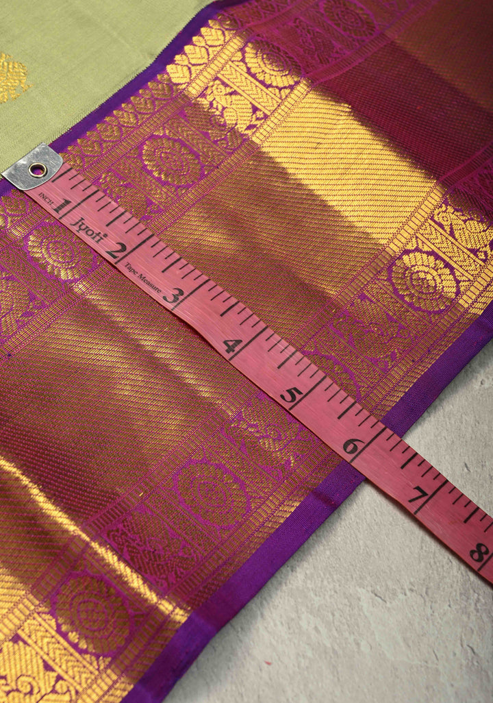 Pista Green Pure Kanjivaram Silk Saree with Zari Buttas and Contrast Zari Border| SILK MARK CERTIFIED