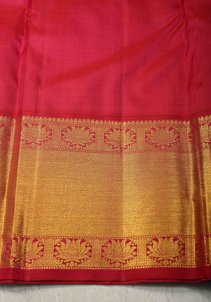 Blue-Green Dual Tone Pure Kanjivaram Silk Saree with Zari Buttas and Contrast Border| SILK MARK CERTIFIED