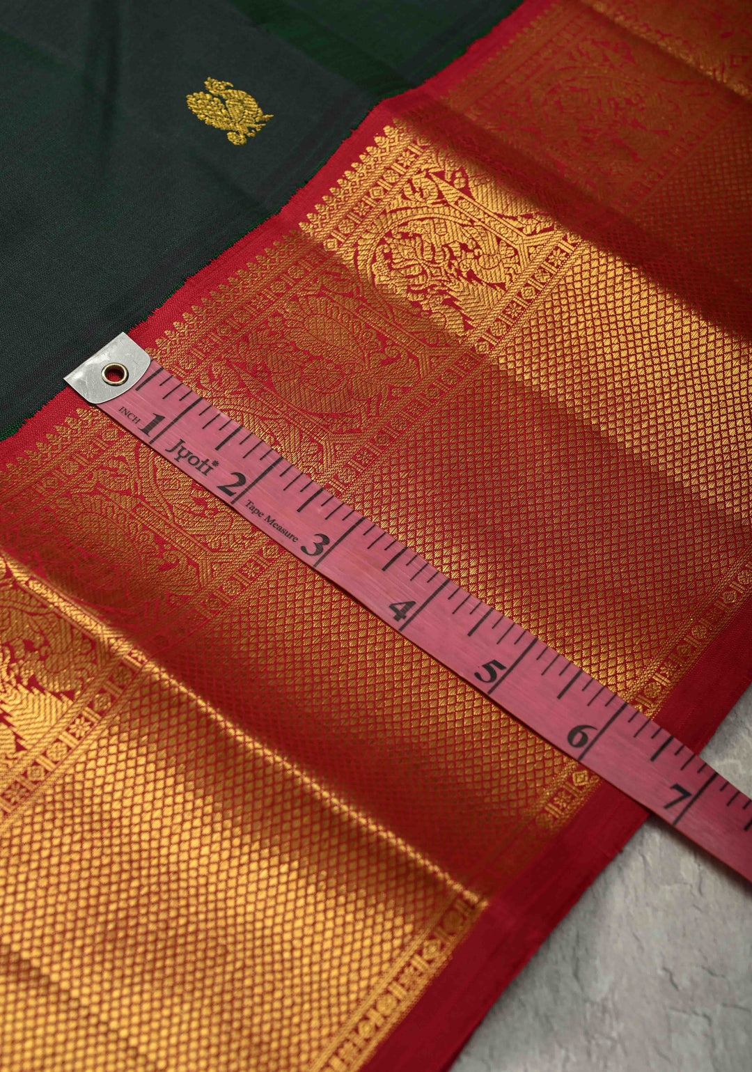 Bottle Green Dual Tone Pure Kanjivaram Silk Saree with Zari Buttas and Contrast Zari Border | SILK MARK CERTIFIED