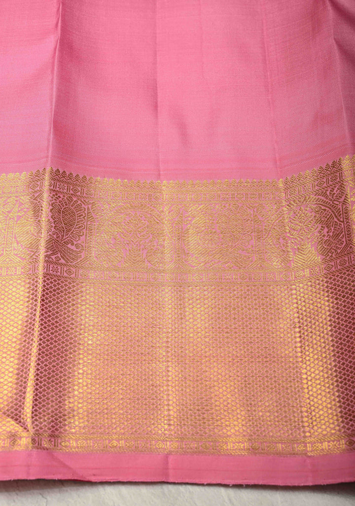 Bottle Green-Blue Dual Tone Pure Kanjivaram Silk Saree with Zari Buttas and Contrast Zari Border| SILK MARK CERTIFIED