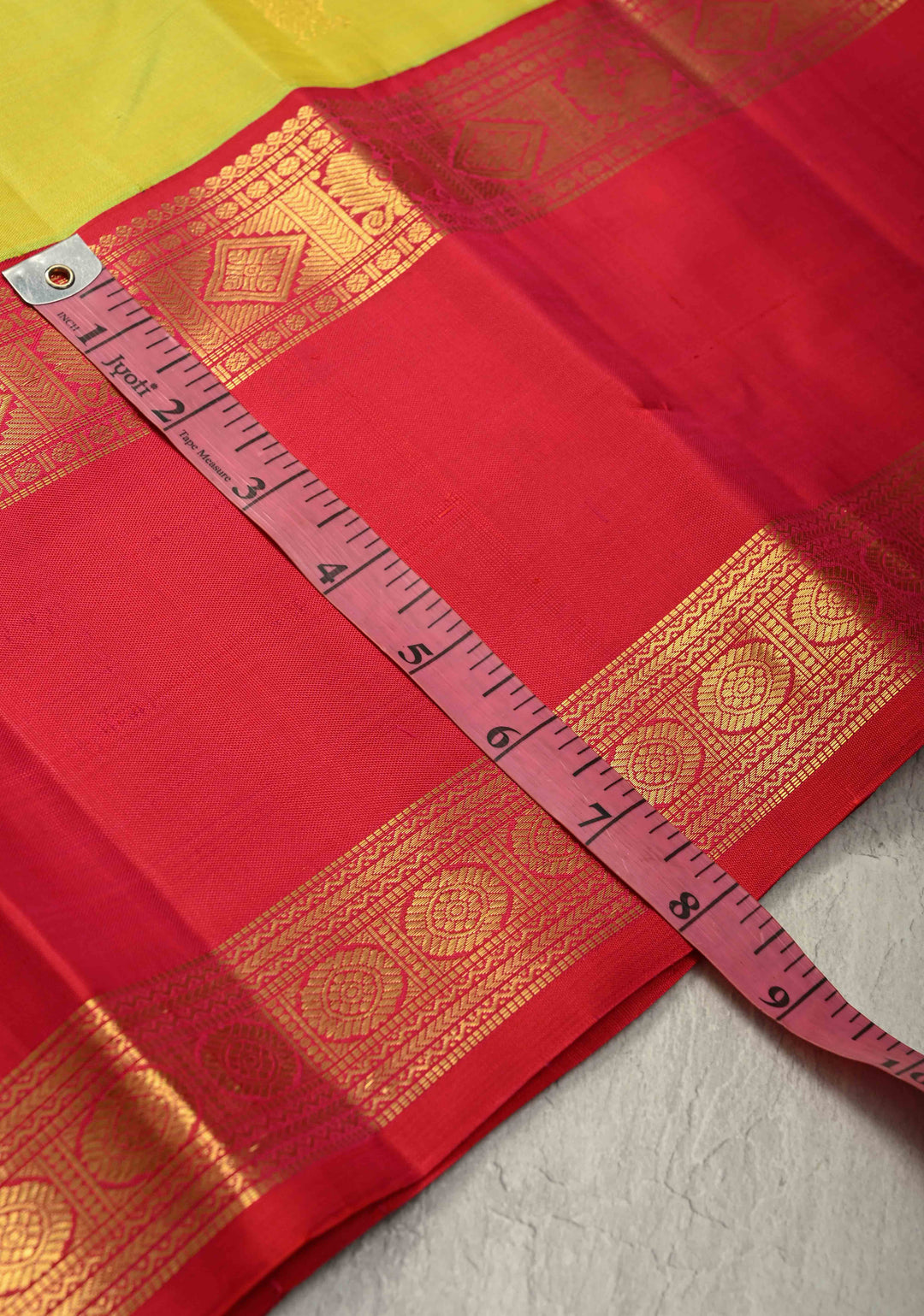 Lime Green Dual Tone Pure Kanjivaram Silk Saree with Zari Buttas and Contrast Rettaipet Zari Border| SILK MARK CERTIFIED