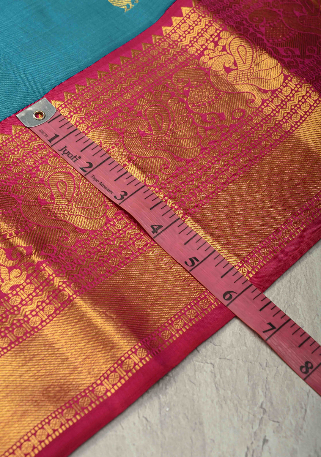 Teal Blue Kanjivaram Pure Silk Saree with Zari Buttas and Contrast Zari Border | SILK MARK CERTIFIED