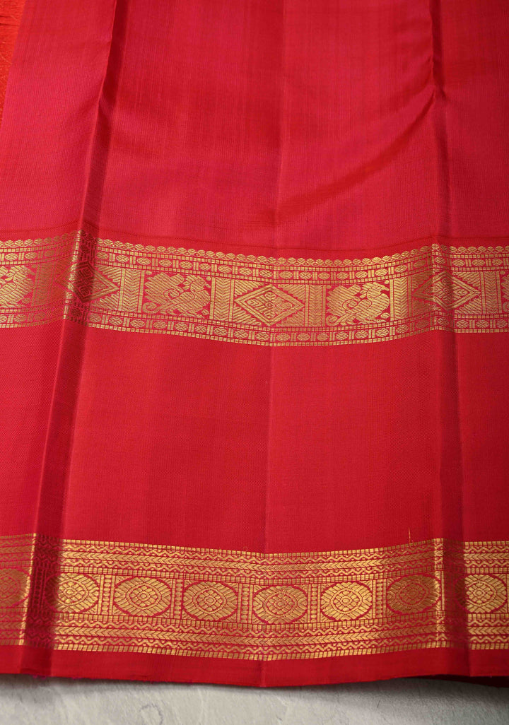 Parrot Green Kanjivaram Pure Silk Saree with Zari Buttas and Rettaipet Zari Border | SILK MARK CERTIFIED | SHOBITAM
