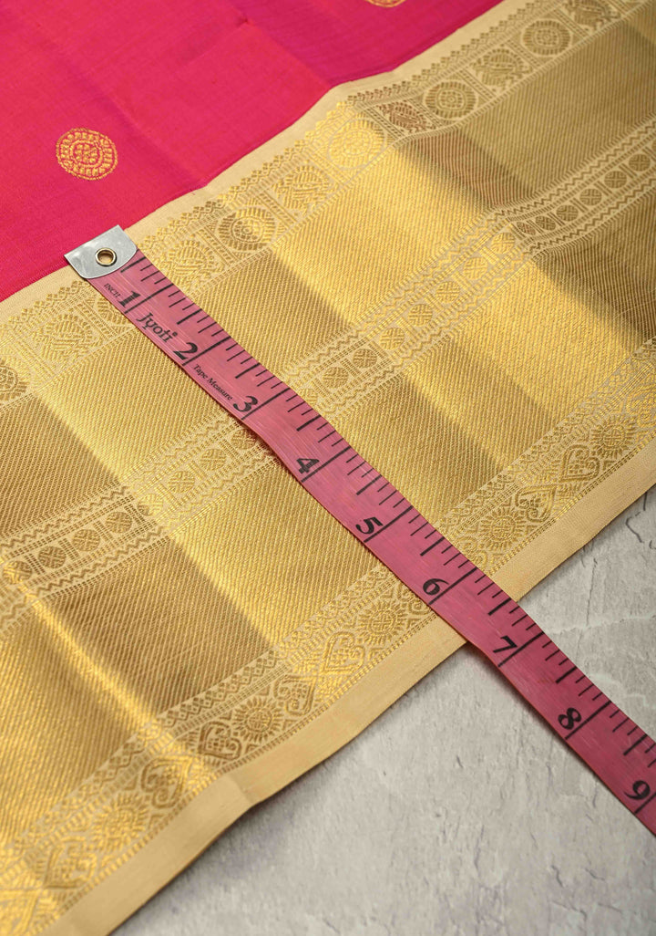Rani Pink Kanjivaram Pure Silk Saree with Zari Buttas and Korvai Border | SILK MARK CERTIFIED